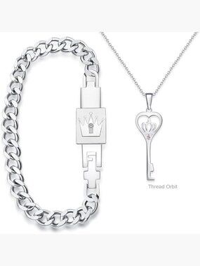 Couples King Queen Matching Key Lock Bracelets Pendant Set Gift Box